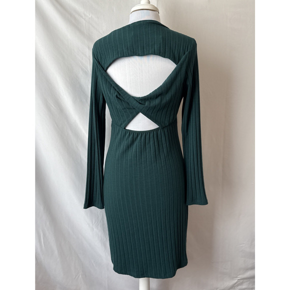 Heatherly Women’s L Adika Knit Cut Out Back Midi Bodycon Dress Dark Green Sexy - Picture 1 of 9